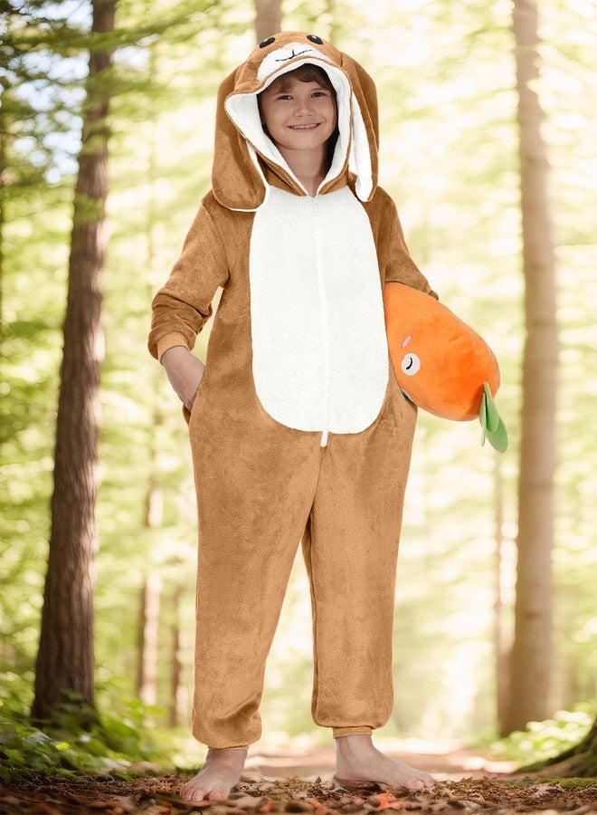 BesserBay Big Girl Halloween Adorable Zipper Costume Bunny Animal Hooded Rabbit Jumpsuit Brown 10 Years - Image 5